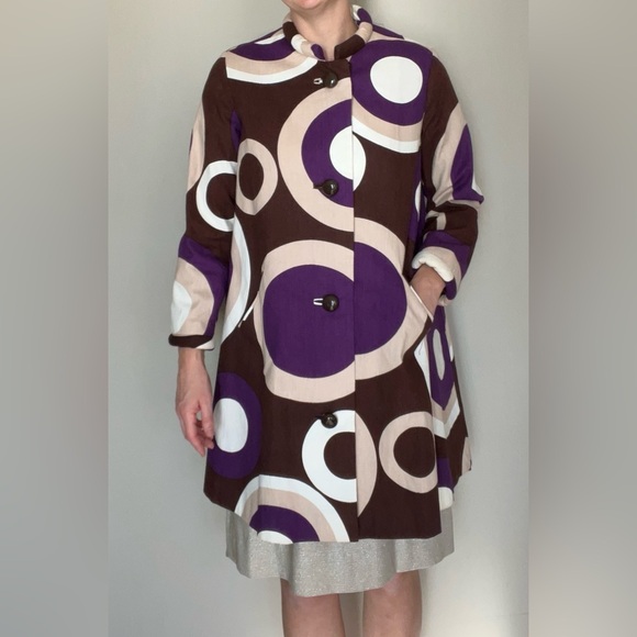 Vintage 60s 1960s mod swing coat women’s circles purple brown retro funky - Picture 5 of 8
